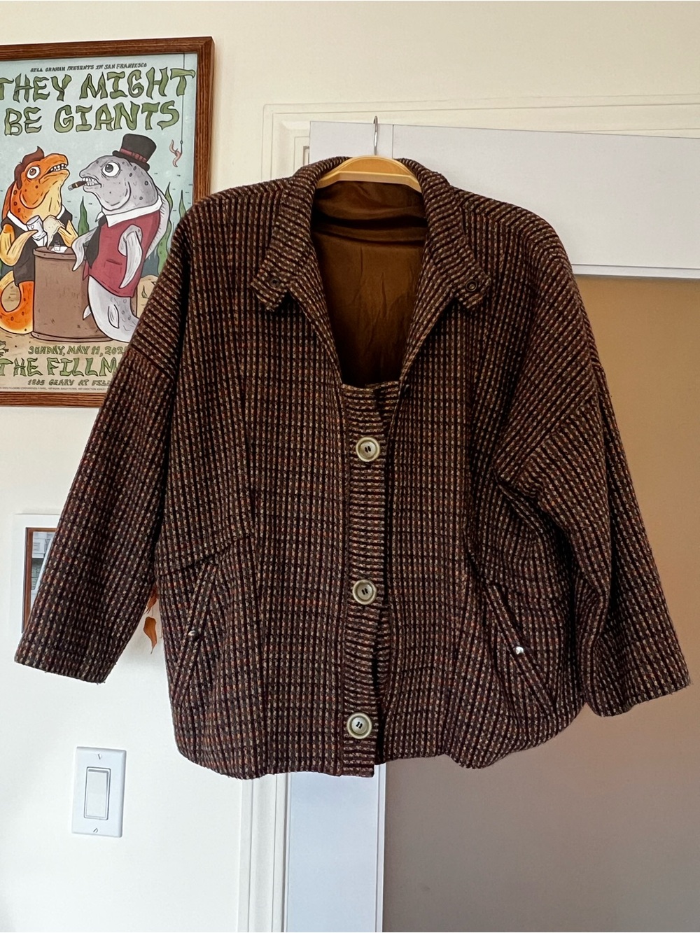 Women's Brown Wool-Blend Textured Button-Front Jacket